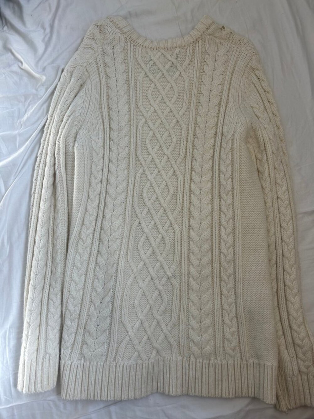 American Eagle Mens Cable Knit Crewneck Sweater L Cream Fisherman